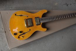 Yellow f-hole six string electric guitar we can customize various guitars