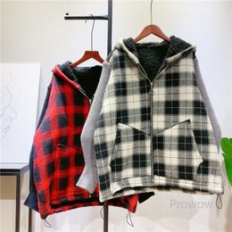Women's Jackets Winter Clothes Women Pluse Size Long Hooded Jacket Retro Plaid Coats And Thickened Fleece Padded Coat OutwearWomen's