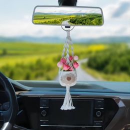 Interior Decorations Ceramic Vase Car Pendant Plant Pot Auto Trim Accessories Cotton Basket Flower Holder Rearview Mirror HangingInterior