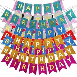 Happy Birthday Letter Glitter Paper Banner Pull Flag Children's Day Party Party Baby Shower Decoration C0722