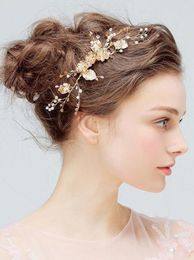 Headpieces Bridal Hair Comb Clip Pearl Rhinestone Gold Leaf Wedding Accessories For Bride And BridesmaidHeadpieces