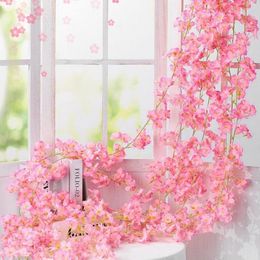 Decorative Flowers & Wreaths 1.8M Artificial Cherry Blossom Flower Vines Hanging Silk Garland 144 Heads For Wedding Party Home DecorDecorati