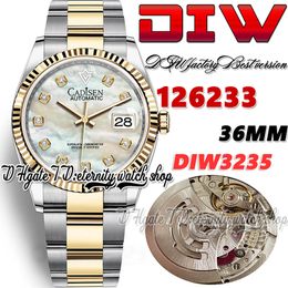 DIWF diw126233 SA3235 Automatic Mens Watch 36MM Two Tone Yellow Gold Fluted Bezel MOP Diamonds Dial 904L Steel Oystersteel Bracelet Super Edition eternity Watches