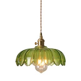 Pendant Lamps Creative Brass Green Glass Lamp Nostalgic Rural Old Shanghai Style E27 Hanging Light For Home Decor El Cafe ApartmentPendant