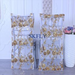 Chair Covers CH004MA Pattern 2022 Standard Chiavari Emboridered Gold With White Net Sequin Cover