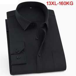 Large size 10XL 11XL 12XL 13XL shirt business office comfortable men's long sleeve lapel black top 7XL 8XL 9XL 220330