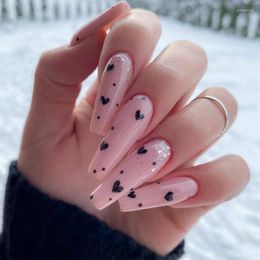 False Nails Fake Nail With Design Detachable Heart Long Ballerina Wearable Coffin Full Cover Tips Press On Prud22