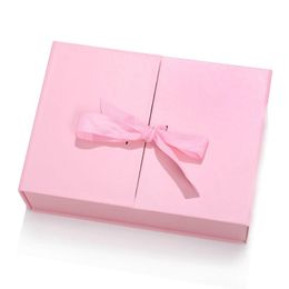 Gift Wrap Side Door Folding Jewellery Box Wedding Candy Solid Colour Simple Atmosphere Cosmetic Packaging With RibbonGift