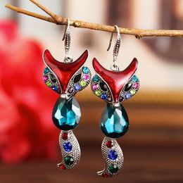 Dangle & Chandelier Temperament Crystal Long Earrings For Women Vintage Ethnic Style Antique Silver Colour Rhinestone Animal EarringsDangle C