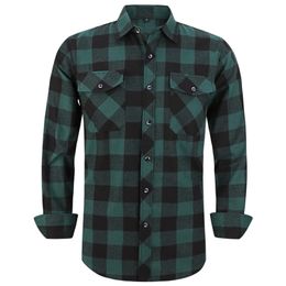 Men's Plaid Flannel Shirt Spring Autumn Male Regular Fit Casual Long-Sleeved Shirts For (USA SIZE S M L XL 2XL) 220401