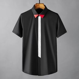 Cotton Male Shirts Luxury Red Collar Point Short Sleeve Casual Mens Dress Shirts Summer Slim Fit Party Man 4XL