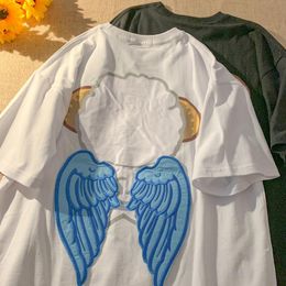 Men's T-Shirts Wing Embroidery Loose T-shirt Women 2022 Summer Short Sleeve Print Fashion High Street Casual Tops Female Harajuku Tees Cloth