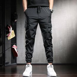Men's Pants Summer Cargo Men Streetwear Casual Sport Black Drawstring Male Joggers TrousersMen's