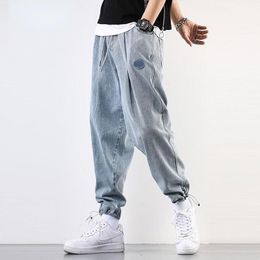 Men's Jeans Men's Cropped Pants Loose Straight Bind Feet Korean Version High Street Light Color Retro Harlan Hip Hop