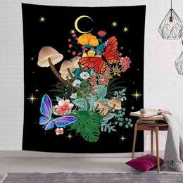 Psychedelic Butterfly Mushroom Carpet Wall Hanging Colourful Bohemian Hippie Witchcraft Tarot Room Home Decor J220804