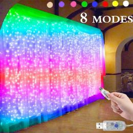 Strings Curtain String Light Led Remote Control 8 Modes For Bedroom Christmas Garland Window Party Wedding Decoraions FestivalLED