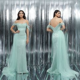 Tony Chaaya 2022 Sequined Mermaid Prom Dresses Off The Shoulder Women Beaded Formal Evening Gowns With Train vestido de novia
