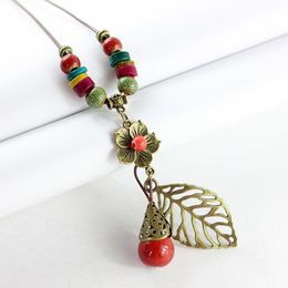 Pendant Necklaces Fashion Jewelry Vintage Bohemia Ceramic Stone Necklace Handmade Leaf Flower Colorful Nc118Pendant