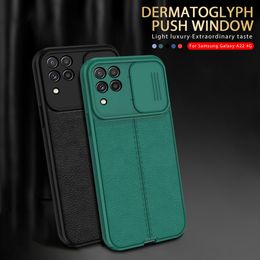 Matte Leather Texture Phone Cases For Samsung Galaxy S21 Plus S20FE A72 A52 A32 A12 A51 A71 A31 M31 Slide Camera Protection Cover
