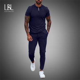 Summer Men Sets Casual Fitness Breathable Sportswear Short Sleeved Tshirt Fashion Outdoor Tracksuit Men Slim Jogger Sweat Suits 220609