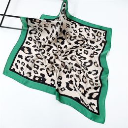 70cm Fashion Leopard Print Kerchief Hair Scarf For Women Silk Satin Hijab Scarves Female Square Headband Bag Scarfs Blue Green 220516