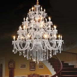 Villa Duplex Living Room Crystal Chandeliers Luxurious Atmosphere European Style High Stair Light Dining Room Bedroom Fixture