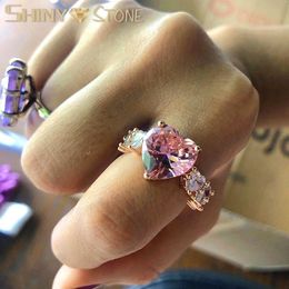 Cluster Rings Out Shape Accent Stone Rose Gold Pricess Cut Full CZ Band Wedding Engagment Tear Drop Pink Pinky Ring For Women