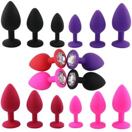 Small Medium Large Silicone Butt Plug with Crystal Jewellery Smooth Touch Anal No Vibration Sex Toys for Woman Men Gay 220414