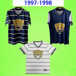 1997 1998 Retro mexikanischer Fußballverein UNAM Löwe Fußballtrikot klassisches Camiseta Home Away 97 98 Vintage weiß blaues Amerika-Football-Trikot LIGA MX Cougar DHL S-2XL