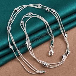 925 Sterling Silver Three Snake Chain Smooth Beads Necklace For Women Man Fashion Wedding Party Charm Jewellery