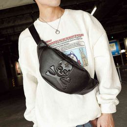 Fashion Unisex Women Waist Packing Punk Style Bag Pu Leather Fanny Pack Skull Chest Bag Black Phone Pouch Bag Men 220531