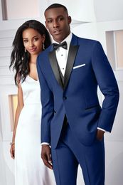 Fashion Royal Blue Tuxedos Slim Fit Mens Wedding Suits One Button Groom Wear Three Pieces Cheap Formal Suit(Jacket+Pants+Vest+Bow Tie)