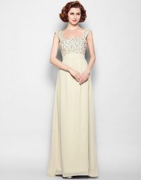 Custom Made Formal Strapless Mother's Dresses Wedding Party Dress Cap Sleeves Long Beads and Pearl Mother Of the Bride Dresses