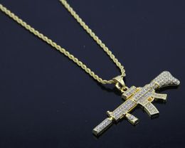 18k Gold Plated Rapper M4 submachellone gun Pendant Necklace 75cm Gold Colour HIPHOP New York Men's Pendant necklaces 2017 July Style