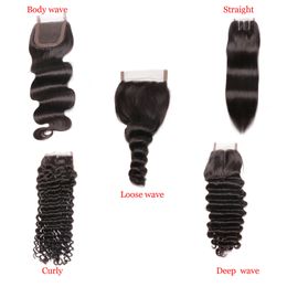 4x4 Transparent Lace Closures Body Loose Deep Wave Jerry Curly Kinky Curly Human Hair Middle Free 3 Parts Closure