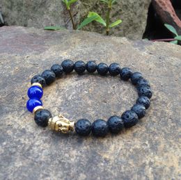 SN0371 Lava Rock Buddha bracelet gold buddhist head stretch bead bracelet gold buddha bracelet men bracelet wholesale