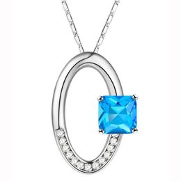 5PCS Lot Blue Topaz Crystal 925 Silver Nacklaces Pendants Gratis Äkta Röd Ädelsten CP0274
