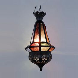 Morocco Iron Glass Pendant Light Bedroom Hallway Gallery Pendant Lamp Mediterranean Style Metal Hotel Pendant Light