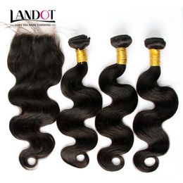 Filipino Virgin Hair Body Wave With Closure 8A Unprocessed Human Hair Weaves 3 Bundles And 1 Pcs Top Lace Closures Natural Black Extensions