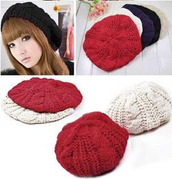 Women Ladies Girls Warm Hat Baggy Beret Chunky Cotton Knit Knitted Braided Beanie Ski Cap