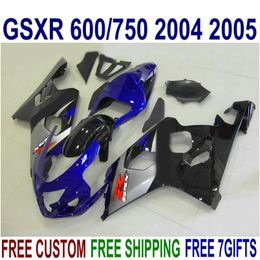 Free Customise ABS fairing kit for SUZUKI GSXR600 GSXR750 2004 2005 K4 GSXR 600 750 04 05 blue black fairings set FG73