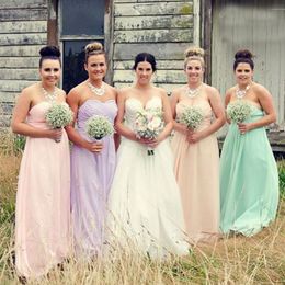 Spring Summer Lilac Bridesmaid Dresses Chiffon Sleeveless Ruched Burgundy Wedding Party Gowns Blush Pink Mint Cheap Bridesmaids