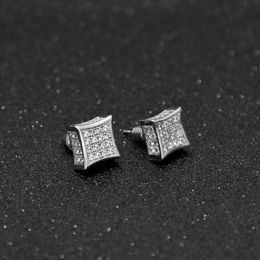 Men Luxury Earings Full Zirconia CZ Stud Earrings Trendy Top Quality Gold Silver Colour 12*12mm Men Women Punk Brincos