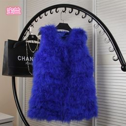 2017 autumnn winter new women's fashion ostrich fur candy color medium long sleeveless fur vest coat casacos plus size SML