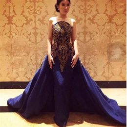 Red Carpet Celebrity Evening Dresses Long Stapless Gold Embroidery Appliques Prom Dress Mermiad Zuhair Murad Dresses Formal Party Gowns