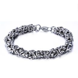 New Arrival Top Quality Classical Men's Pure handmade Silver Stainless Steel Round Ring Byzantine Chain Bracelet 7mm 8.46''