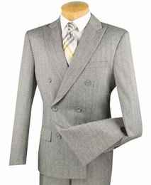 Men's gray chevron stripes double breasted 6 button Slim business suit 2 pieces (jacket + pants) custom