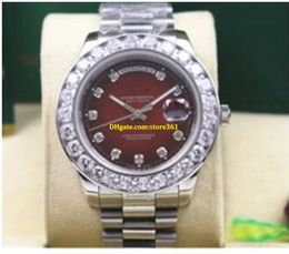 Free shipping Day Date President Stainless steel big Diamond Red Dial 118208 Mens Mechanical Movement Watch Men's Automatic Wrist Watches