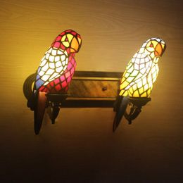 Tiffany Parrot Alloy Corridor Wall Light splicing Glass Bird Stand Bedroom Bedsides Wall Sconce Balcony Hallway Porch Wall Lighting
