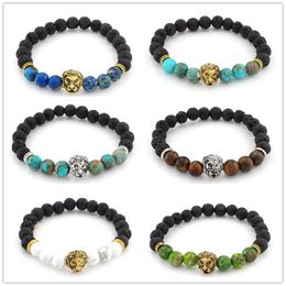 Fashion Natural Black Lava Stone turquoise Lion's head Charm Bracelet Aromatherapy Essential Oil Diffuser Bracelet For Women Men